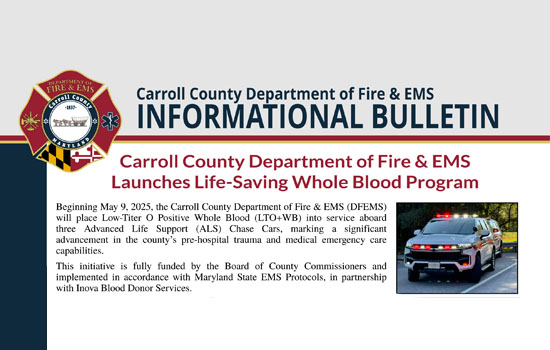 Carroll County Department of Fire and EMS Launches Lifesaving Whole Blood Program